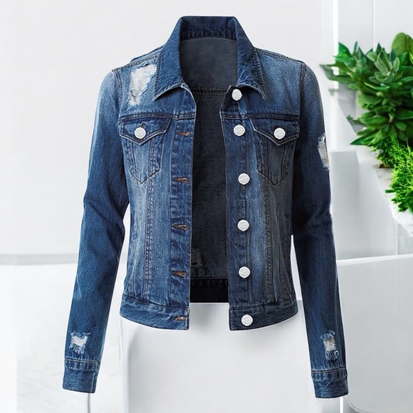 TinselTown Oversized Destroyed Blue Denim Jacket - Picture 2 of 16